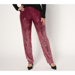 Susan Graver Women's Plus Sz Pants 1X Occasions Ombre Sequin Pull On Red A697760